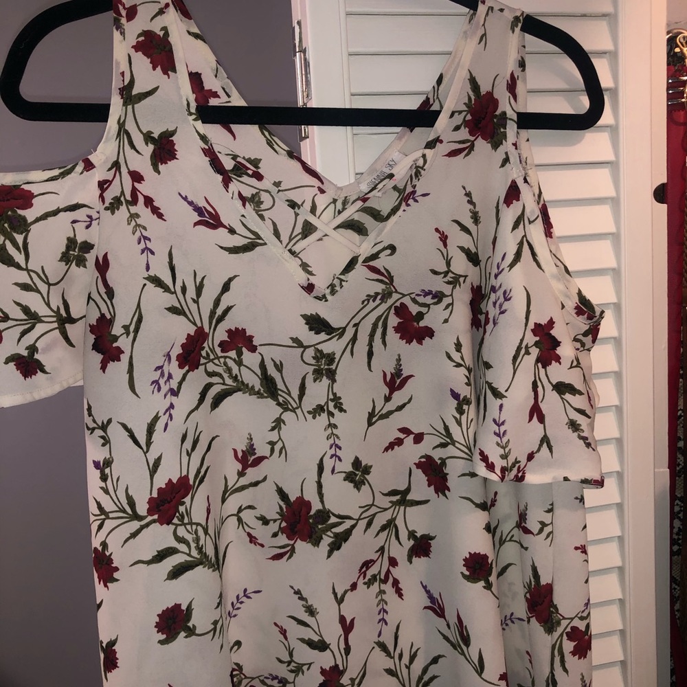 ☆ cream off the shoulder floral shirt ☆